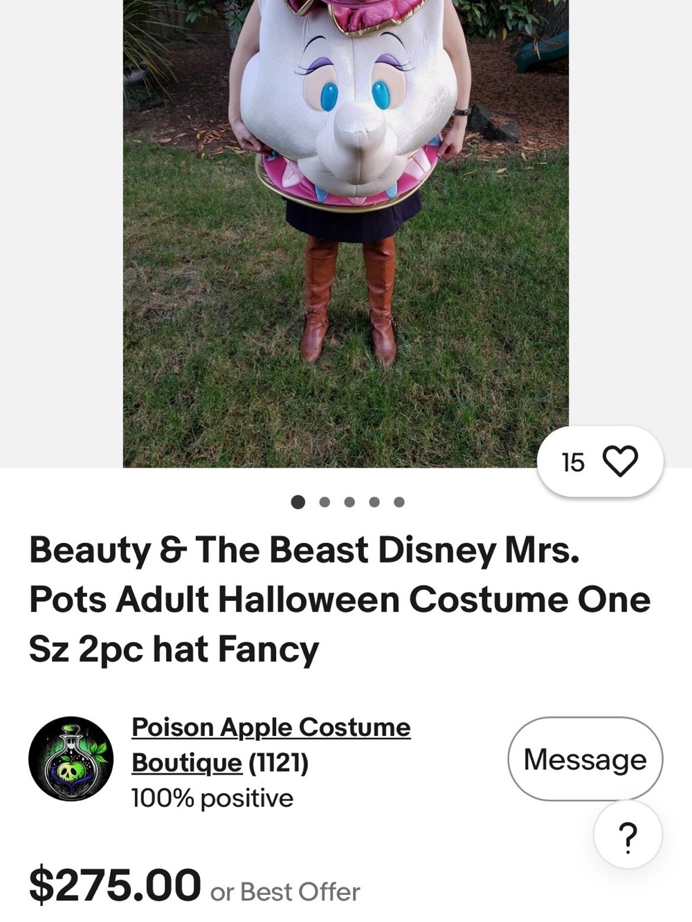 Disney Mrs. Potts Costume Headpiece in White and Pink